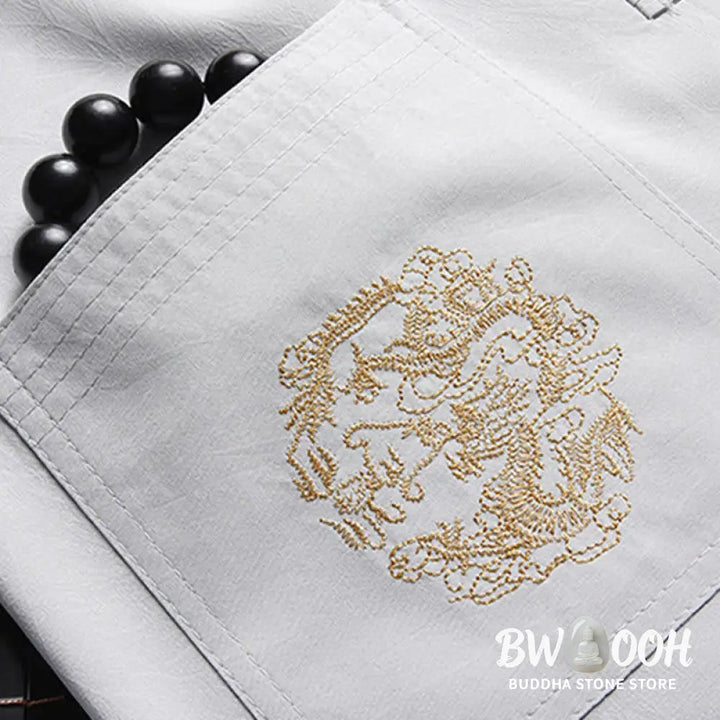 Buddha Stones Chinese New Year Embroidered Dragon Frog-button Tang Suit Hanfu Traditional Uniform Long Sleeve Top Pants
