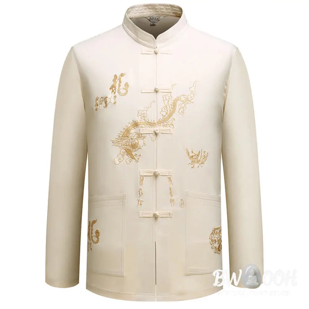 Buddha Stones Chinese New Year Embroidered Dragon Frog-button Tang Suit Hanfu Traditional Uniform Long Sleeve Top Pants