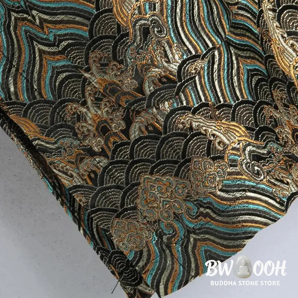 Buddha Stones Chinese New Year Jacquard Damask Seawater Pattern Frog-button Tang Suit Men’s Jacket Shirt With Pockets