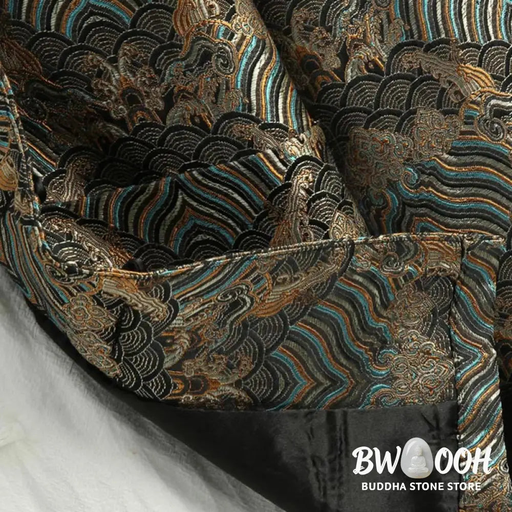 Buddha Stones Chinese New Year Jacquard Damask Seawater Pattern Frog-button Tang Suit Men’s Jacket Shirt With Pockets