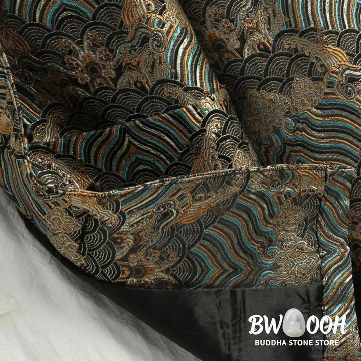 Buddha Stones Chinese New Year Jacquard Damask Seawater Pattern Frog-button Tang Suit Men’s Jacket Shirt With Pockets