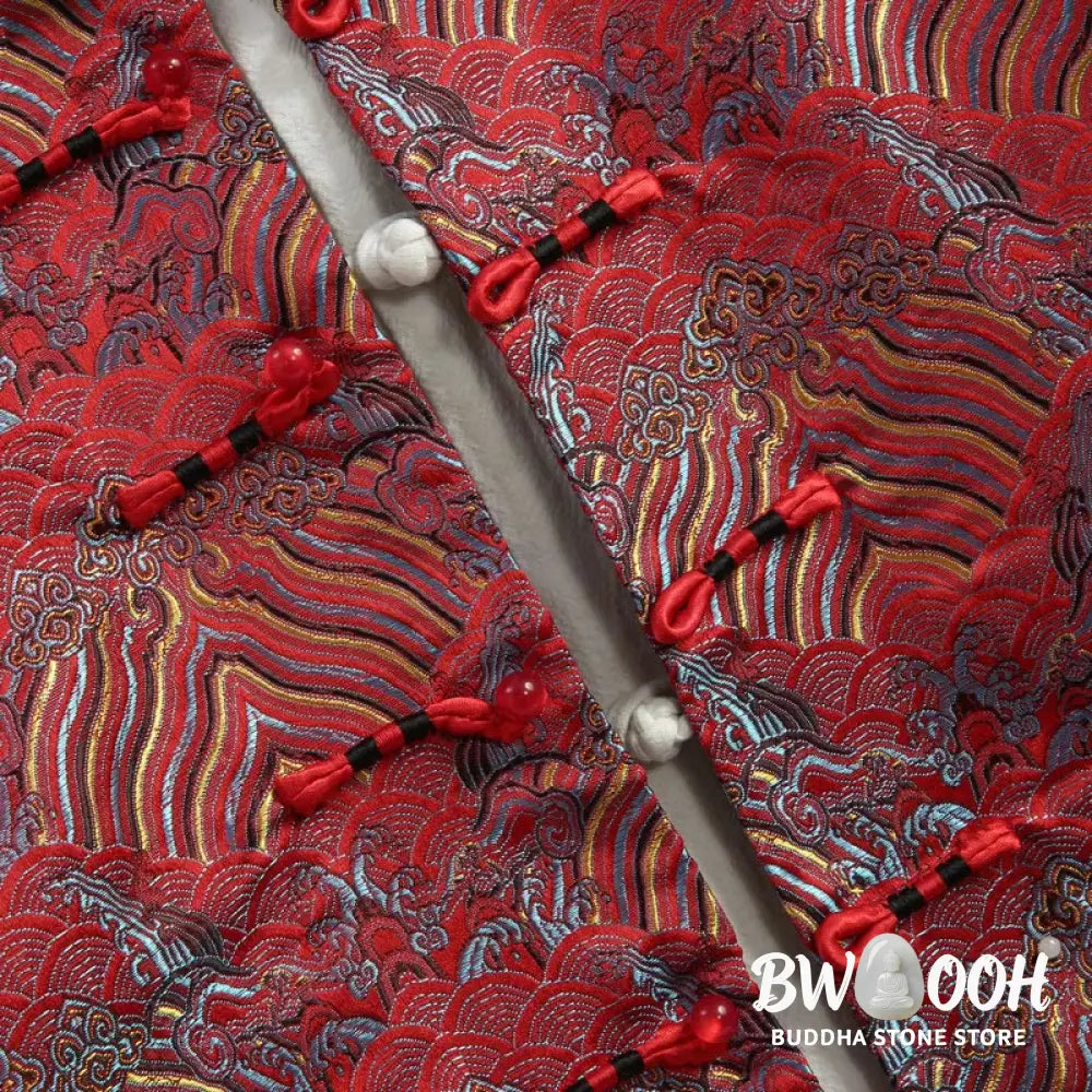 Buddha Stones Chinese New Year Jacquard Damask Seawater Pattern Frog-button Tang Suit Men’s Jacket Shirt With Pockets