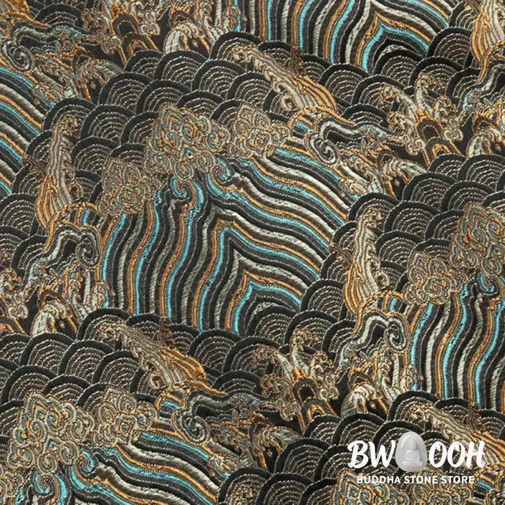 Buddha Stones Chinese New Year Jacquard Damask Seawater Pattern Frog-button Tang Suit Men’s Jacket Shirt With Pockets