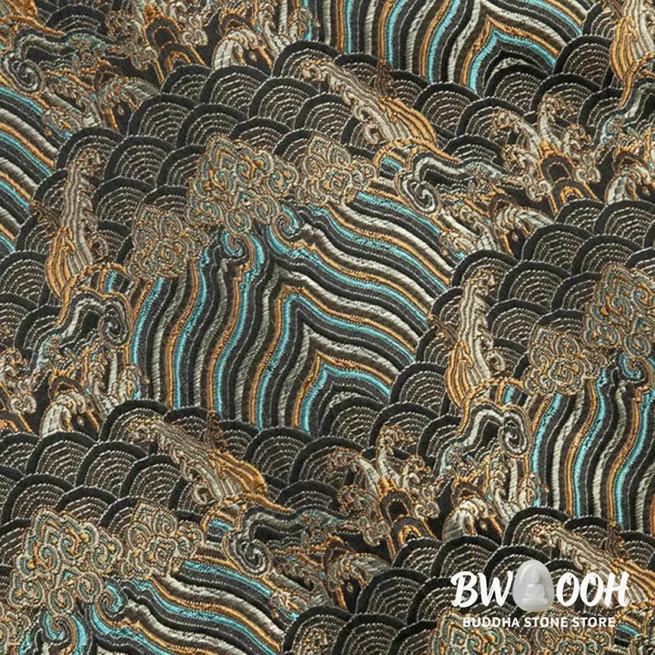 Buddha Stones Chinese New Year Jacquard Damask Seawater Pattern Frog-button Tang Suit Men’s Jacket Shirt With Pockets