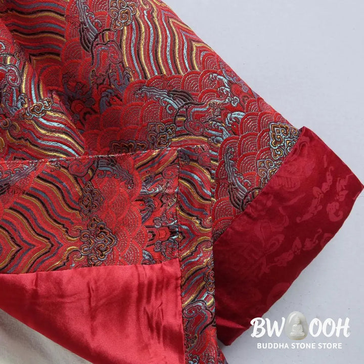 Buddha Stones Chinese New Year Jacquard Damask Seawater Pattern Frog-button Tang Suit Men’s Jacket Shirt With Pockets