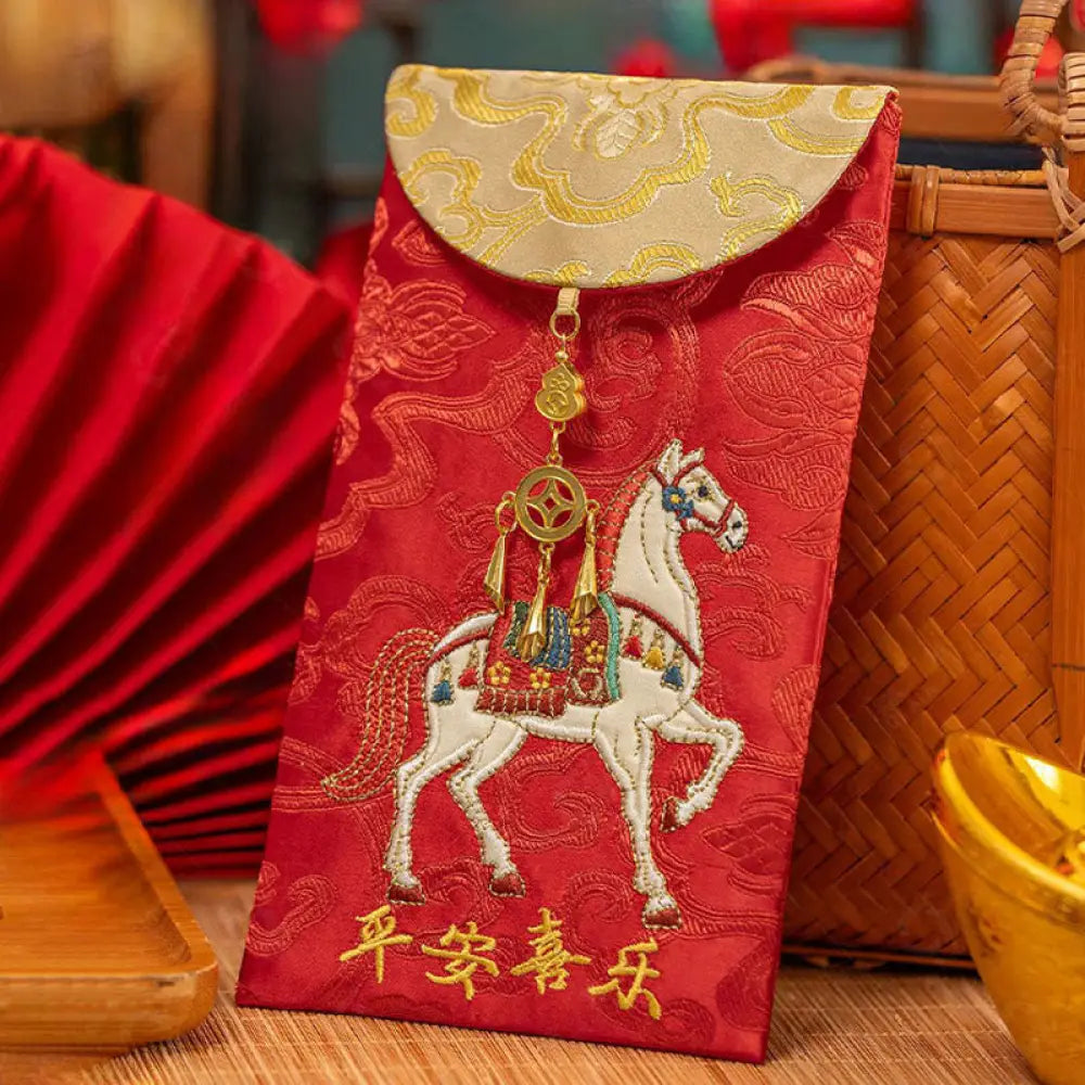 BWOOOH Chinese Red Envelope Embroidery Peace Joy Year Of 