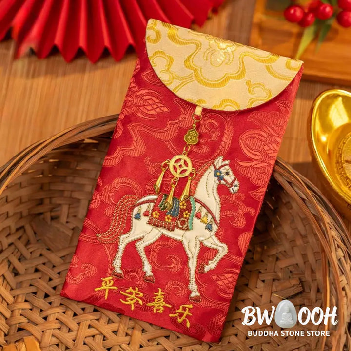 Buddha Stones Chinese Red Envelope Embroidery Peace Joy Year Of The Horse 2026 New Year - Horse Red Envelope - Red