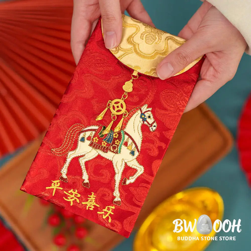 Buddha Stones Chinese Red Envelope Embroidery Peace Joy Year Of The Horse 2026 New Year - Horse Red Envelope - Red