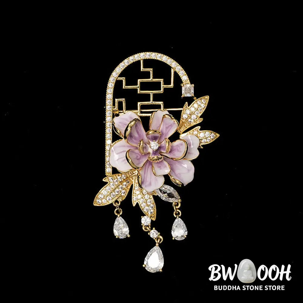 Buddha Stones Chinese-style Window Purple Peony Flower Tassel Copper Brooch - Purple Peony Flower About 13.3*9.2*8.4cm
