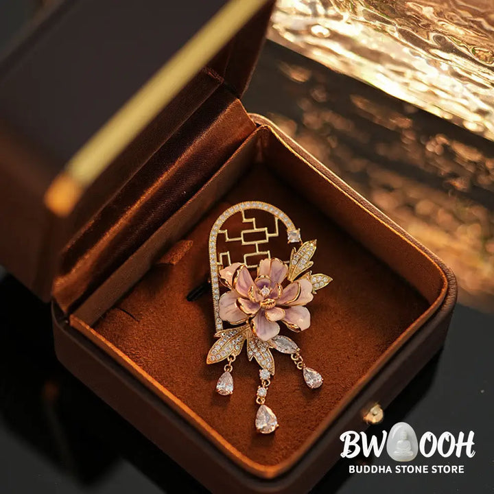 Buddha Stones Chinese-style Window Purple Peony Flower Tassel Copper Brooch - Purple Peony Flower About 13.3*9.2*8.4cm