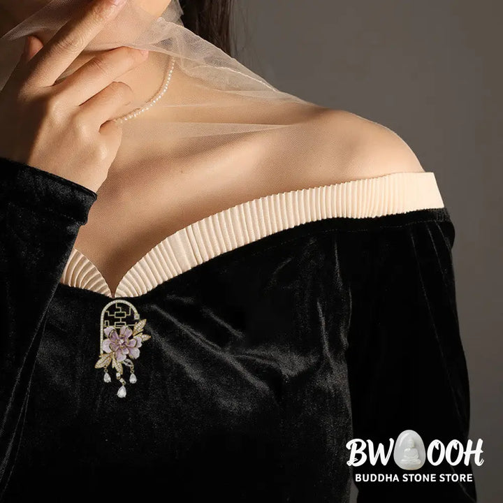 Buddha Stones Chinese-style Window Purple Peony Flower Tassel Copper Brooch - Purple Peony Flower About 13.3*9.2*8.4cm