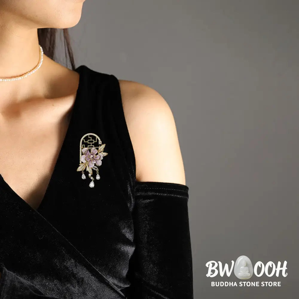 Buddha Stones Chinese-style Window Purple Peony Flower Tassel Copper Brooch - Purple Peony Flower About 13.3*9.2*8.4cm