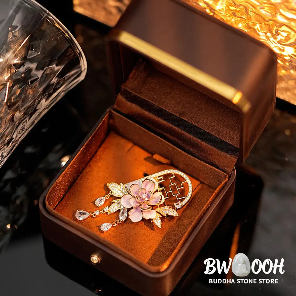 Buddha Stones Chinese-style Window Purple Peony Flower Tassel Copper Brooch - Purple Peony Flower About 13.3*9.2*8.4cm