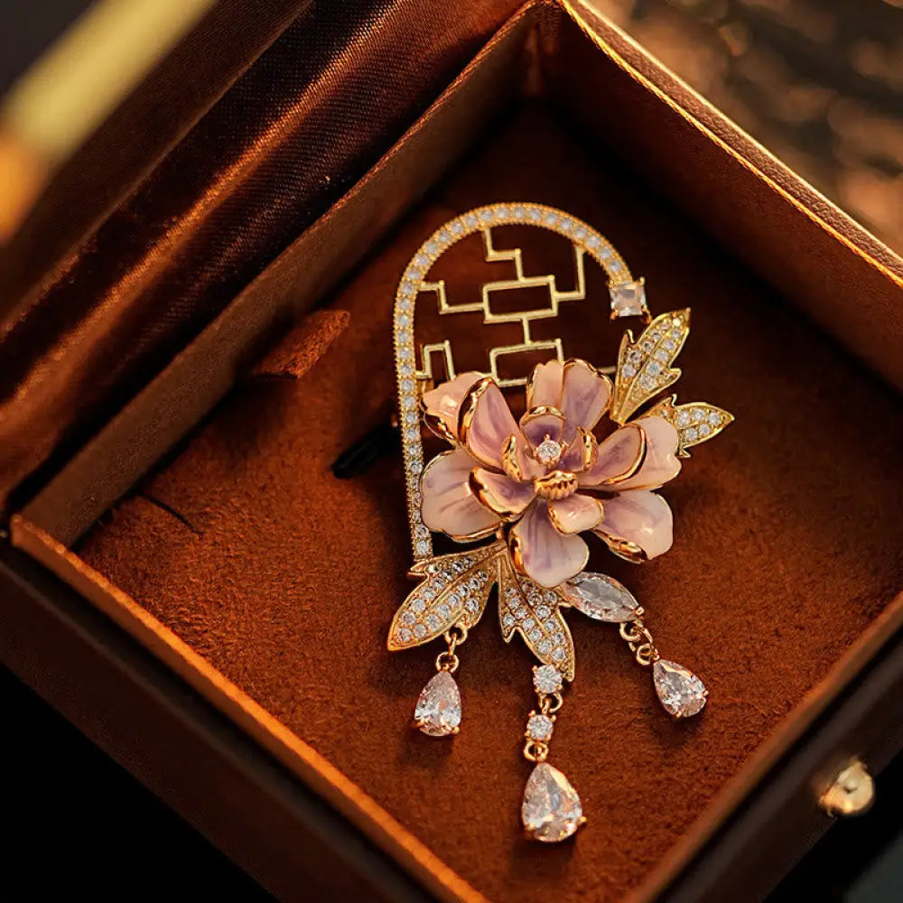 Buddha Stones Chinese-style Window Purple Peony Flower Tassel Copper Brooch - Purple Peony Flower About 13.3*9.2*8.4cm