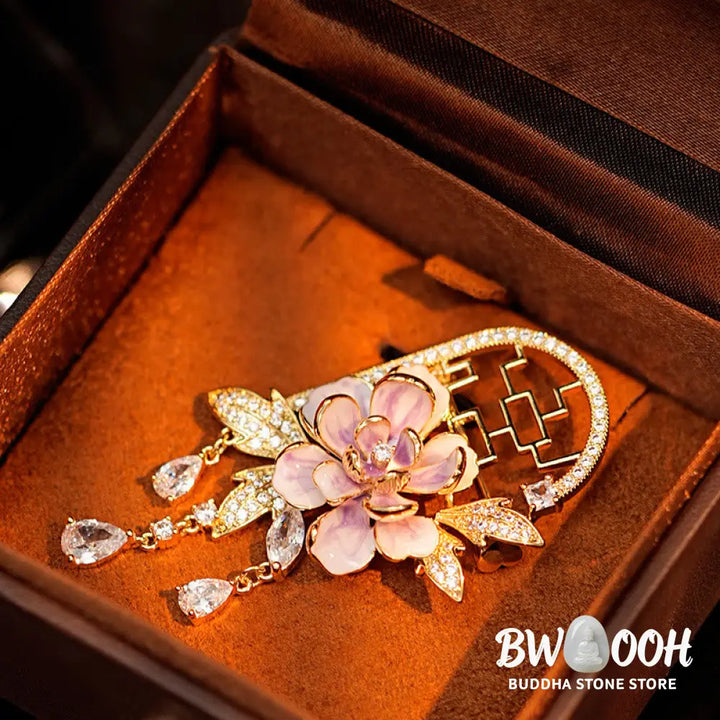 Buddha Stones Chinese-style Window Purple Peony Flower Tassel Copper Brooch - Purple Peony Flower About 13.3*9.2*8.4cm