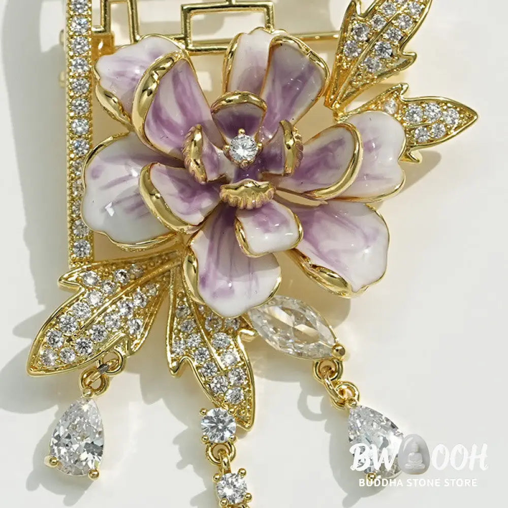 Buddha Stones Chinese-style Window Purple Peony Flower Tassel Copper Brooch - Purple Peony Flower About 13.3*9.2*8.4cm