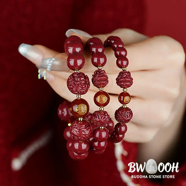 Buddha Stones Chinese Zodiac Cinnabar Keep Away Evil Spirits Blessing Bracelet - BWOOOH - Bracelet