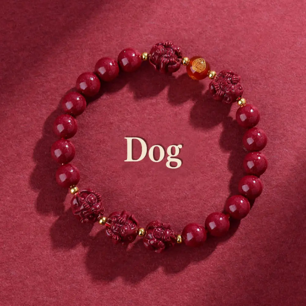Buddha Stones Chinese Zodiac Cinnabar Keep Away Evil Spirits Blessing Bracelet - BWOOOH - Dog / Cinnabar(8mm) - Bracelet