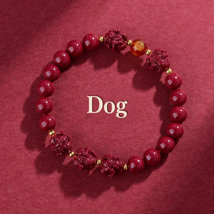 Buddha Stones Chinese Zodiac Cinnabar Keep Away Evil Spirits Blessing Bracelet - BWOOOH - Dog / Cinnabar(8mm) - Bracelet