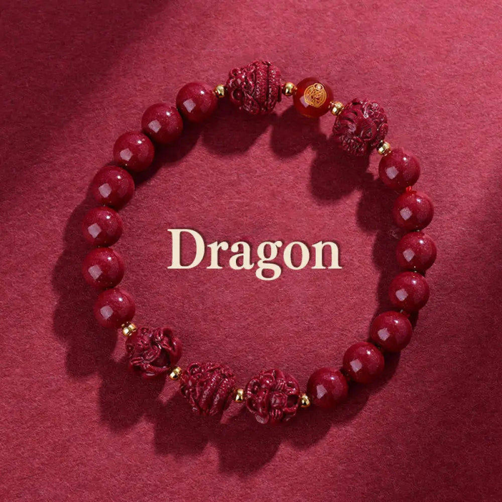 Buddha Stones Chinese Zodiac Cinnabar Keep Away Evil Spirits Blessing Bracelet - BWOOOH - Dragon / Cinnabar(8mm)
