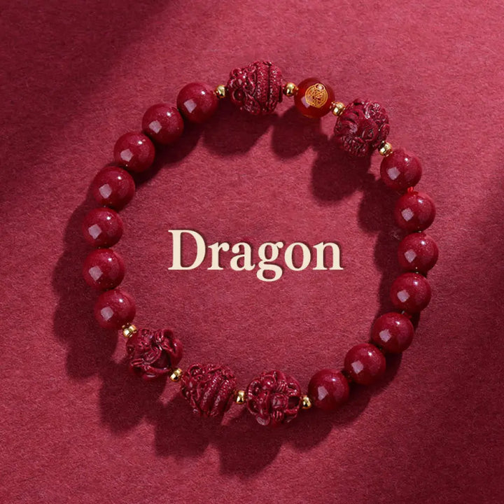 Buddha Stones Chinese Zodiac Cinnabar Keep Away Evil Spirits Blessing Bracelet - BWOOOH - Dragon / Cinnabar(8mm)
