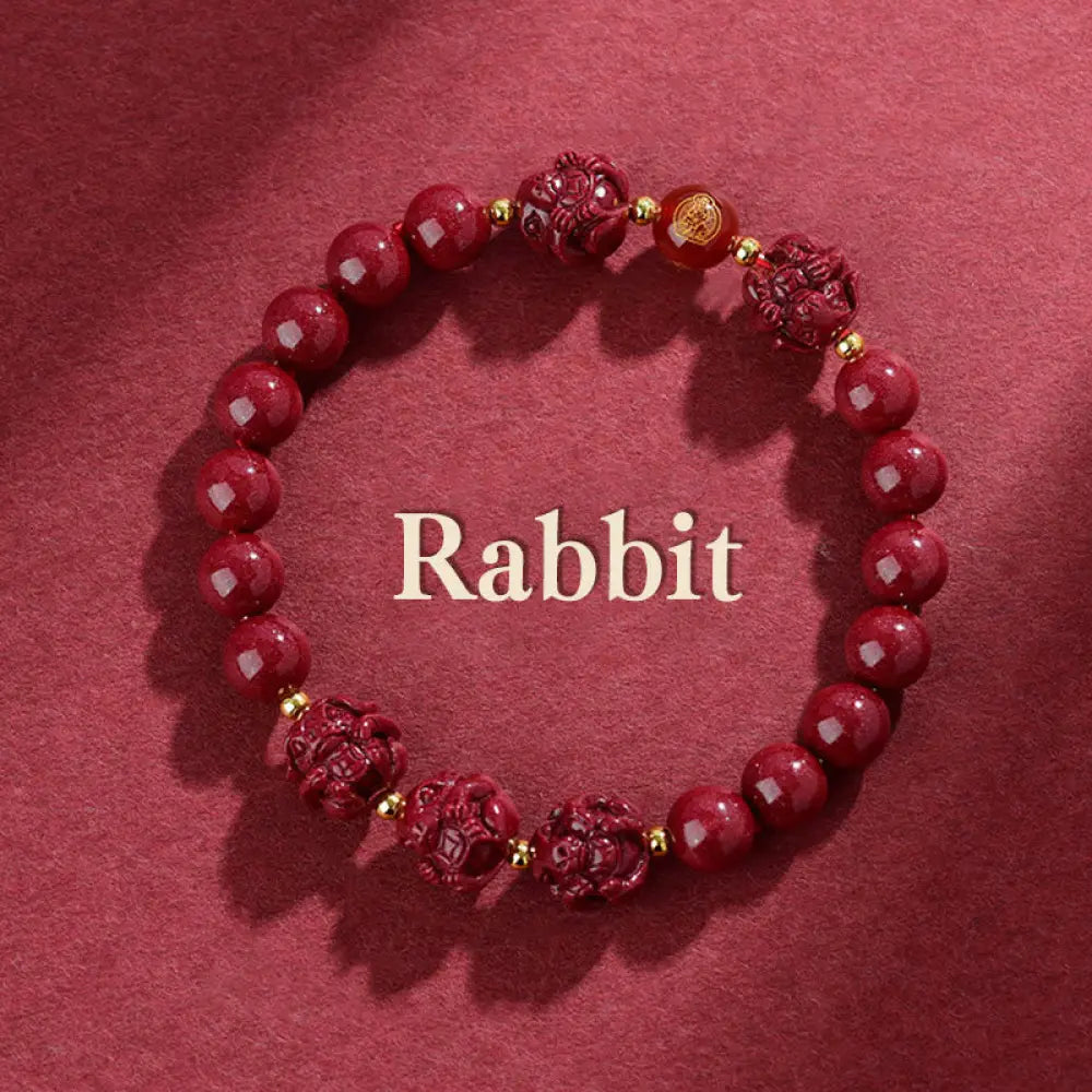 Buddha Stones Chinese Zodiac Cinnabar Keep Away Evil Spirits Blessing Bracelet - BWOOOH - Rabbit / Cinnabar(8mm)