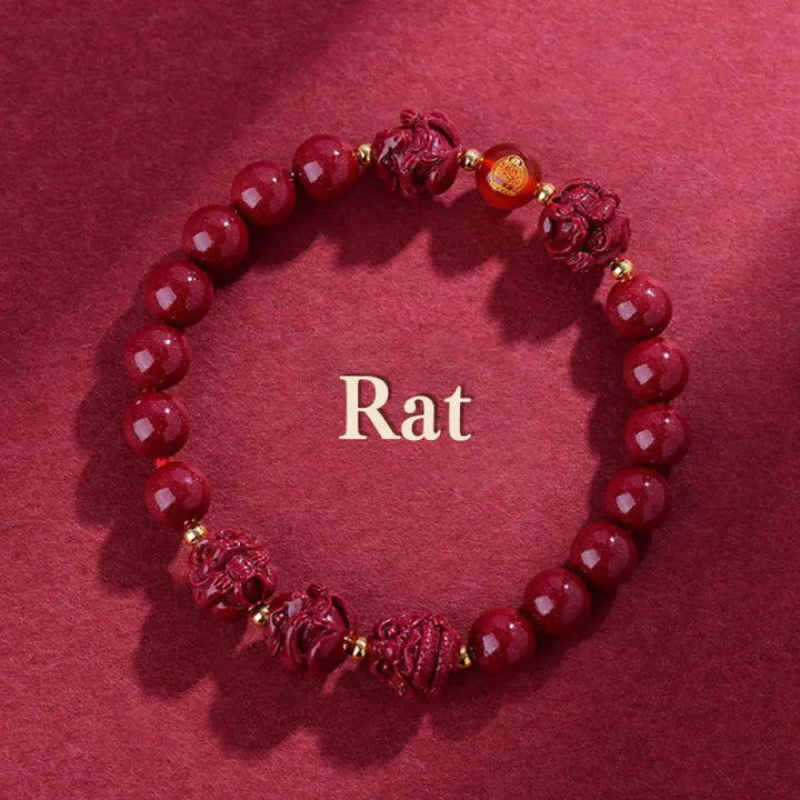 Buddha Stones Chinese Zodiac Cinnabar Keep Away Evil Spirits Blessing Bracelet - BWOOOH - Rat / Cinnabar(8mm) - Bracelet