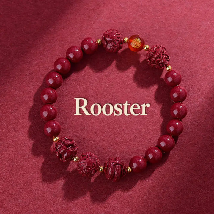 Buddha Stones Chinese Zodiac Cinnabar Keep Away Evil Spirits Blessing Bracelet - BWOOOH - Rooster / Cinnabar(8mm)
