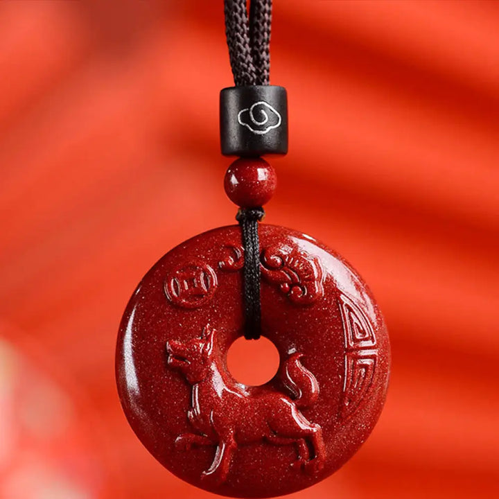 Buddha Stones Chinese Zodiac Cinnabar Peace Buckle Calm Necklace Pendant - BWOOOH - Dog / Medium 32*9mm - Necklaces &amp;