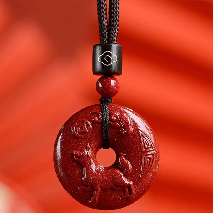 Buddha Stones Chinese Zodiac Cinnabar Peace Buckle Calm Necklace Pendant - BWOOOH - Dog / Small 28*8mm - Necklaces &amp;