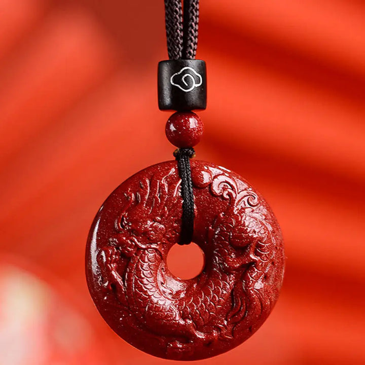 Buddha Stones Chinese Zodiac Cinnabar Peace Buckle Calm Necklace Pendant - BWOOOH - Dragon / Medium 32*9mm - Necklaces