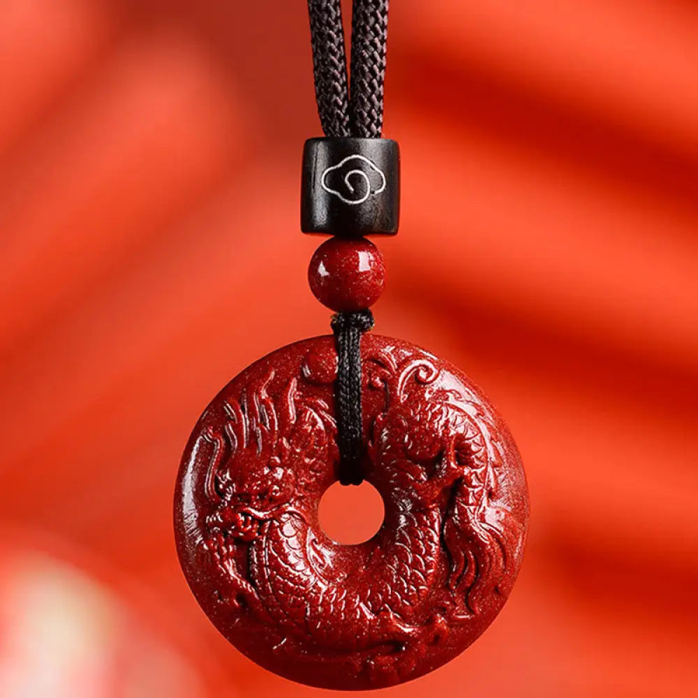 Buddha Stones Chinese Zodiac Cinnabar Peace Buckle Calm Necklace Pendant - BWOOOH - Dragon / Small 28*8mm - Necklaces &amp;