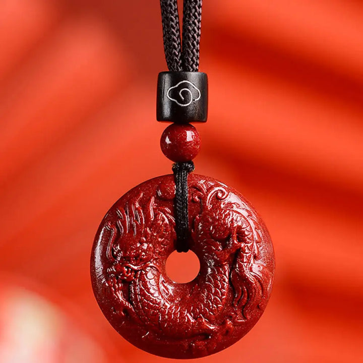 Buddha Stones Chinese Zodiac Cinnabar Peace Buckle Calm Necklace Pendant - BWOOOH - Dragon / Small 28*8mm - Necklaces &amp;