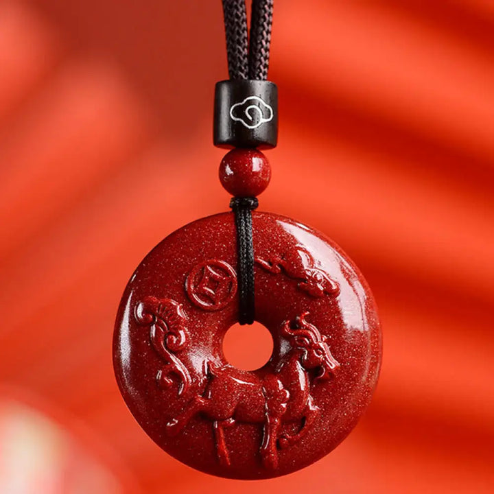 Buddha Stones Chinese Zodiac Cinnabar Peace Buckle Calm Necklace Pendant - BWOOOH - Goat / Medium 32*9mm - Necklaces &amp;
