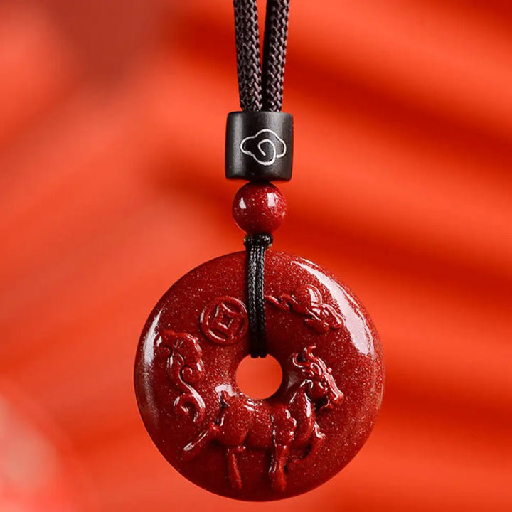 Buddha Stones Chinese Zodiac Cinnabar Peace Buckle Calm Necklace Pendant - BWOOOH - Goat / Small 28*8mm - Necklaces &amp;