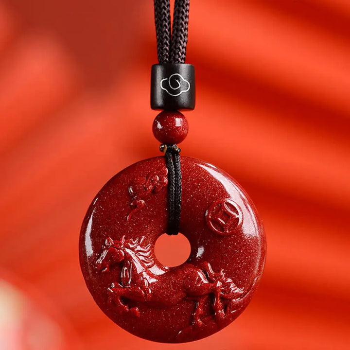Buddha Stones Chinese Zodiac Cinnabar Peace Buckle Calm Necklace Pendant - BWOOOH - Horse / Medium 32*9mm - Necklaces &amp;