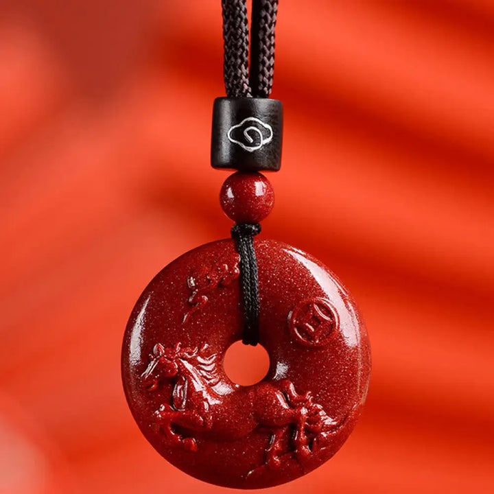 Buddha Stones Chinese Zodiac Cinnabar Peace Buckle Calm Necklace Pendant - BWOOOH - Horse / Small 28*8mm - Necklaces &amp;