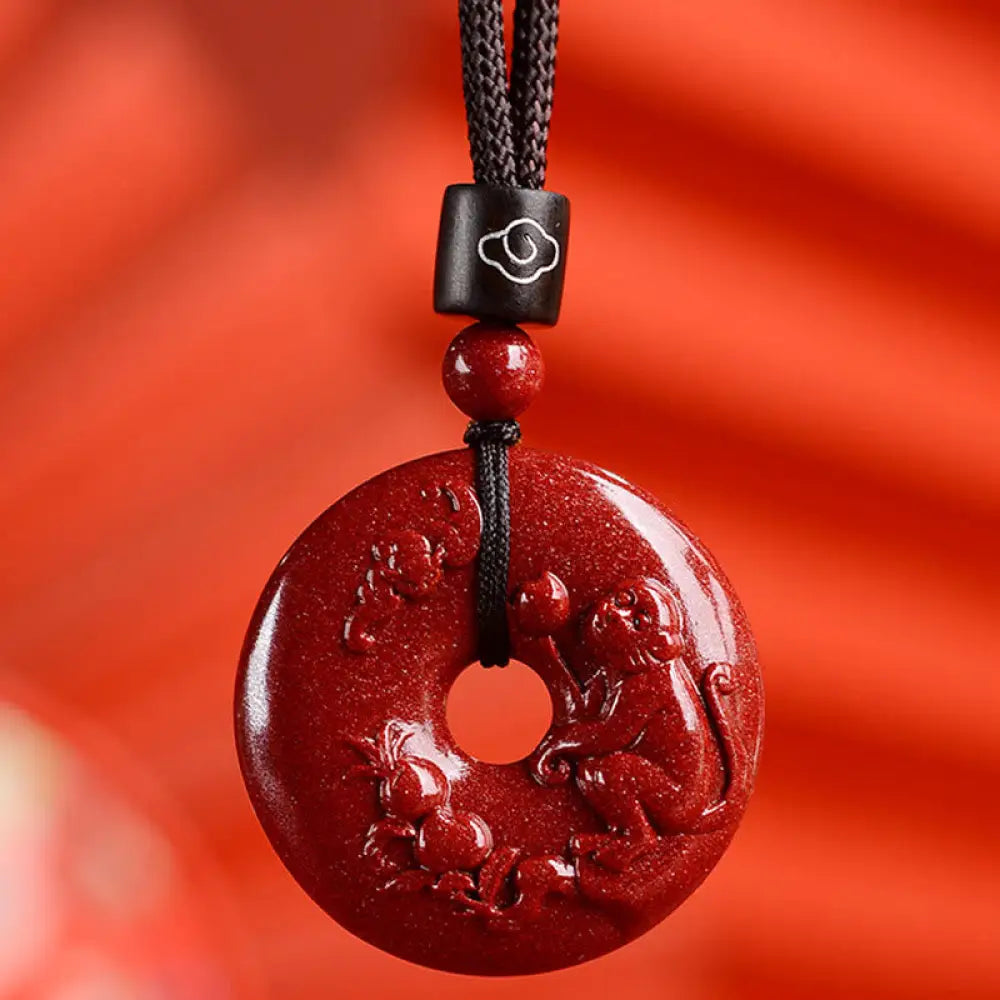 Buddha Stones Chinese Zodiac Cinnabar Peace Buckle Calm Necklace Pendant - BWOOOH - Monkey / Medium 32*9mm - Necklaces