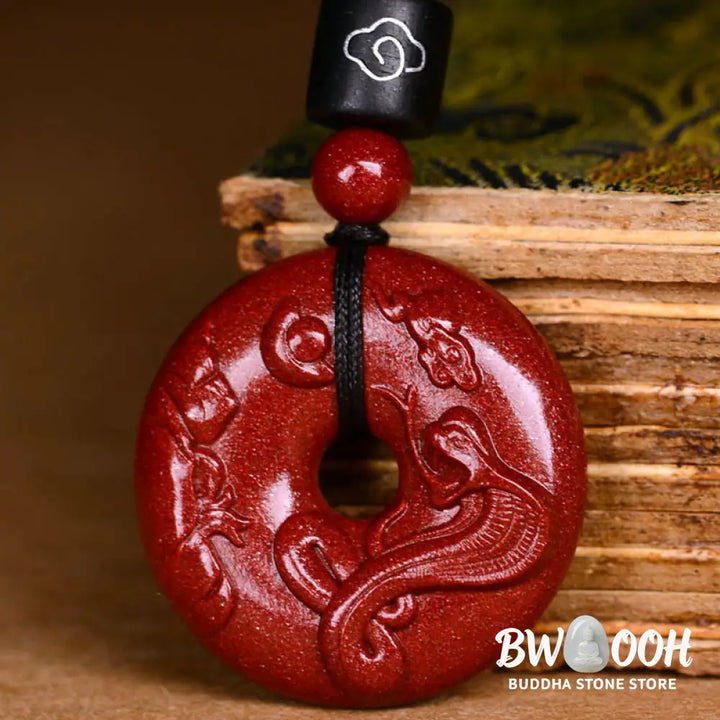 Buddha Stones Chinese Zodiac Cinnabar Peace Buckle Calm Necklace Pendant - BWOOOH - Necklaces &amp; Pendants