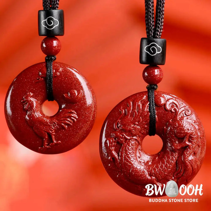 Buddha Stones Chinese Zodiac Cinnabar Peace Buckle Calm Necklace Pendant - BWOOOH - Necklaces &amp; Pendants