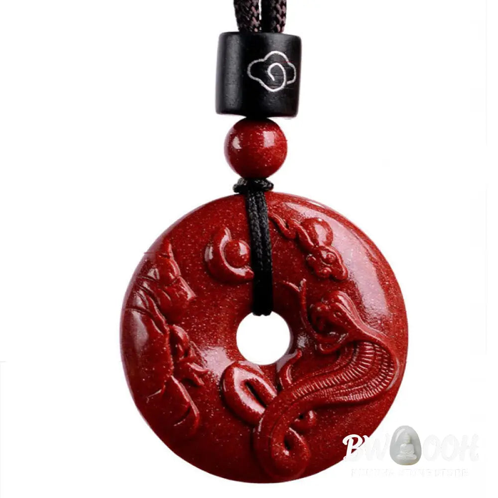 Buddha Stones Chinese Zodiac Cinnabar Peace Buckle Calm Necklace Pendant - BWOOOH - Necklaces &amp; Pendants