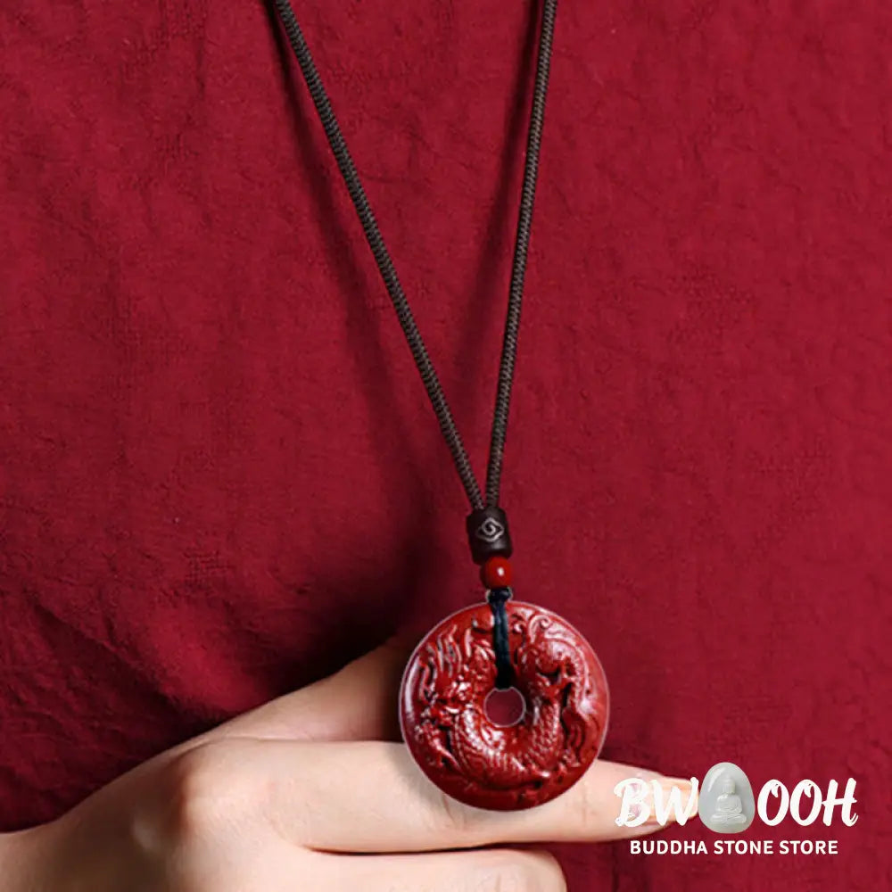 Buddha Stones Chinese Zodiac Cinnabar Peace Buckle Calm Necklace Pendant - BWOOOH - Necklaces &amp; Pendants