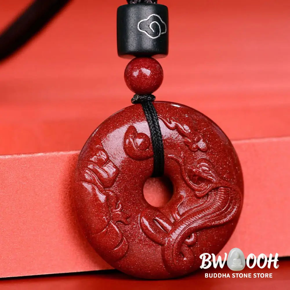 Buddha Stones Chinese Zodiac Cinnabar Peace Buckle Calm Necklace Pendant - BWOOOH - Necklaces &amp; Pendants