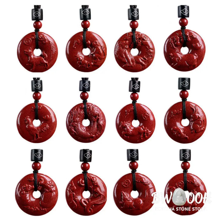 Buddha Stones Chinese Zodiac Cinnabar Peace Buckle Calm Necklace Pendant - BWOOOH - Necklaces &amp; Pendants