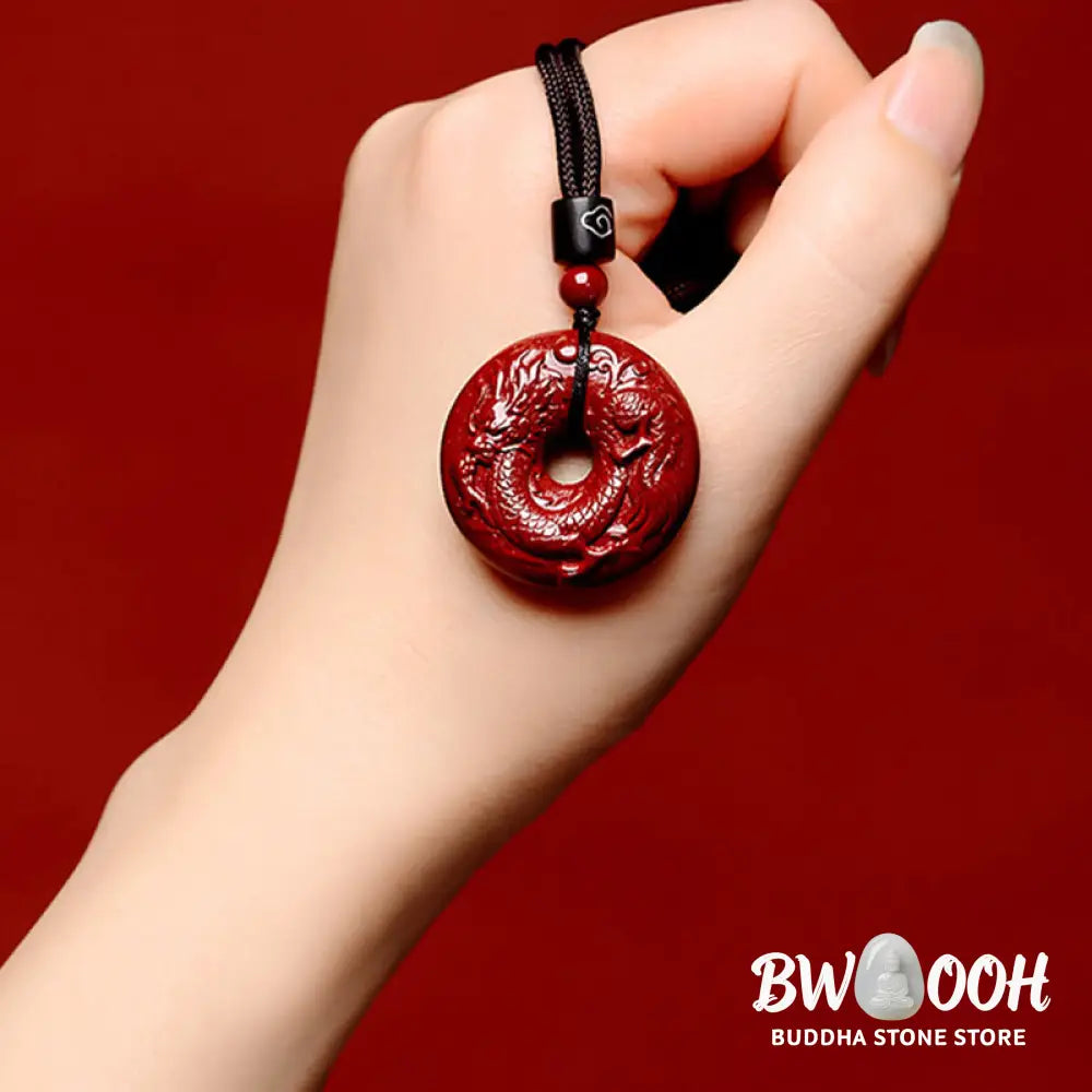 Buddha Stones Chinese Zodiac Cinnabar Peace Buckle Calm Necklace Pendant - BWOOOH - Necklaces &amp; Pendants