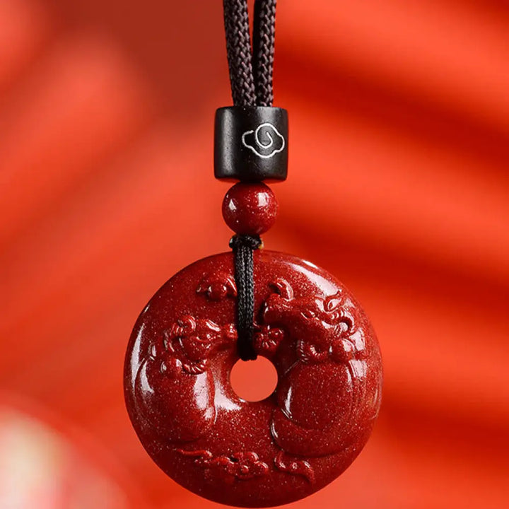 Buddha Stones Chinese Zodiac Cinnabar Peace Buckle Calm Necklace Pendant - BWOOOH - Ox / Small 28*8mm - Necklaces &amp;