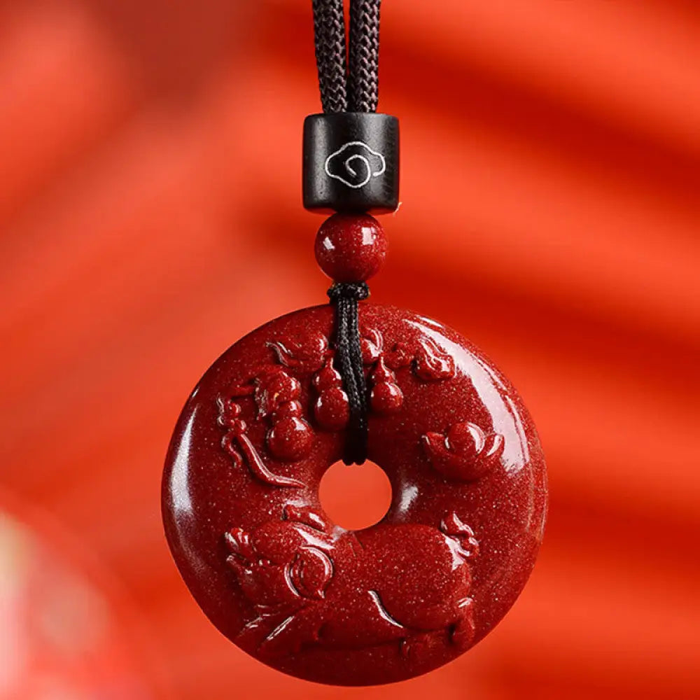 Buddha Stones Chinese Zodiac Cinnabar Peace Buckle Calm Necklace Pendant - BWOOOH - Pig / Medium 32*9mm - Necklaces &amp;
