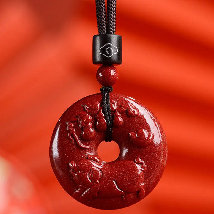 Buddha Stones Chinese Zodiac Cinnabar Peace Buckle Calm Necklace Pendant - BWOOOH - Pig / Medium 32*9mm - Necklaces &amp;