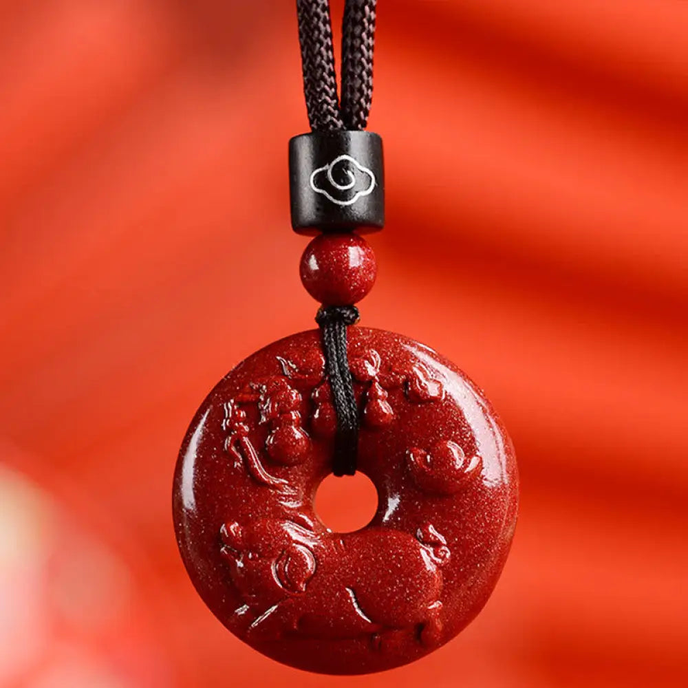Buddha Stones Chinese Zodiac Cinnabar Peace Buckle Calm Necklace Pendant - BWOOOH - Pig / Small 28*8mm - Necklaces &amp;