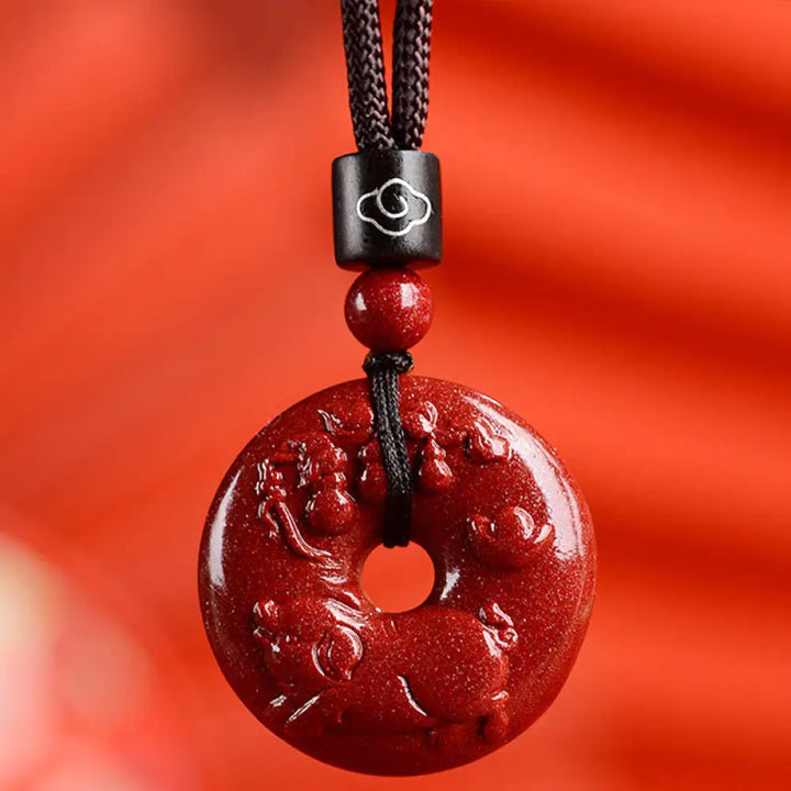 Buddha Stones Chinese Zodiac Cinnabar Peace Buckle Calm Necklace Pendant - BWOOOH - Pig / Small 28*8mm - Necklaces &amp;